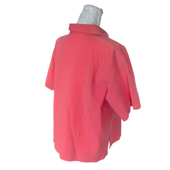 Vintage Coral Pink Embroidered Button-Up Shirt Whimsical Cotton Top Sz Large - Picture 4 of 14